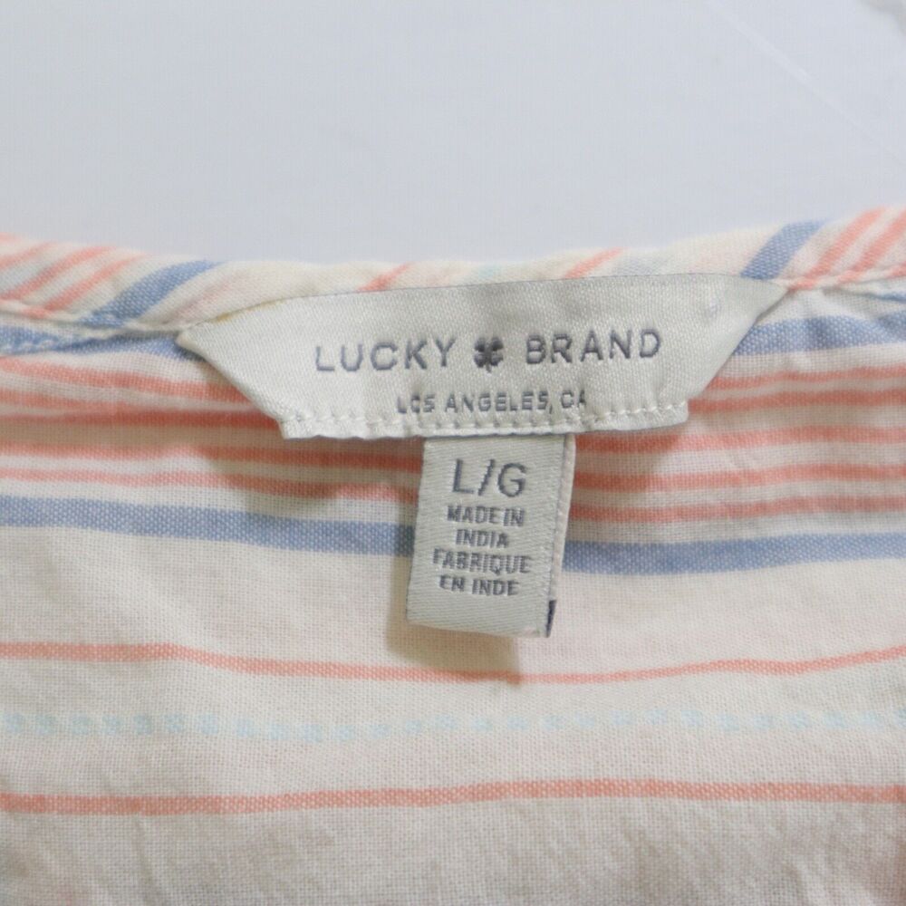 Lucky Brand Size L Top Lightweight Cotton Striped Blue Peach - Picture 9 of 10